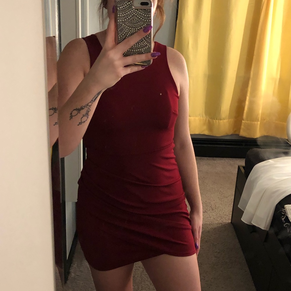 maroon mini crossback dress